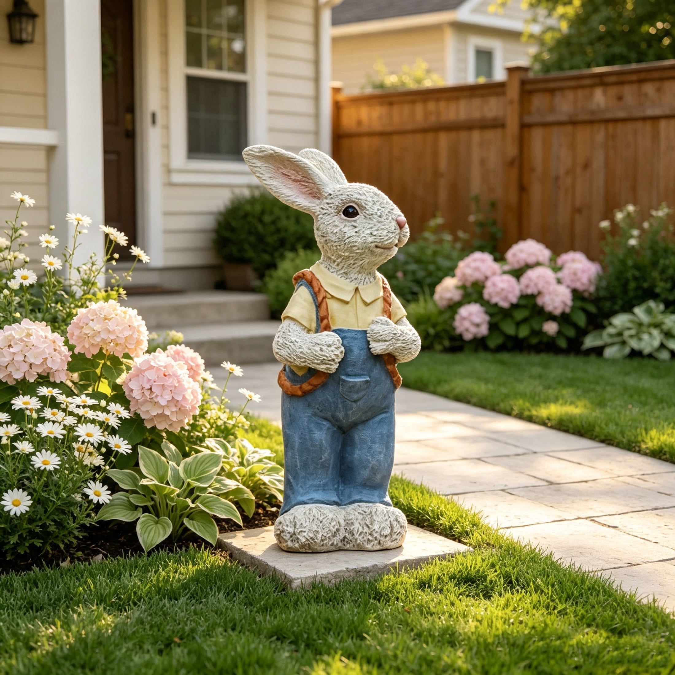 GDF Studio 16" Whimsical Rabbit Garden Statue with Flower Pot Backpack, Weatherproof Resin Crafts Sculpture Decor