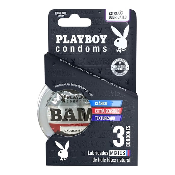 Condones Playboy classic, texturizados, extra sensibles 3 pzas