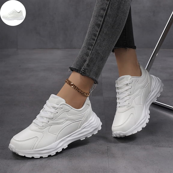 Willtoo Women’s White Faux Leather Platform Sneakers, Lace‑Up Casual Chunky Sole Walking Shoes, Non Slip Comfortable Fashion Daily Sports Shoes