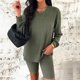 thumbnail image 3 of Blusa Mangas Largas Conjuntos de punto de 2 piezas para mujer, top con cuello redondo y pantalones cortos, conjunto Joggy Ygjytge ejercito verde T S para Mujer, 3 of 7