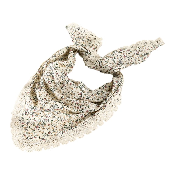 Head Scarf Gsakboxl Women Knit Head Wrap Pastoral Style Colorful Printed Lace Edge Summer Headband Beige