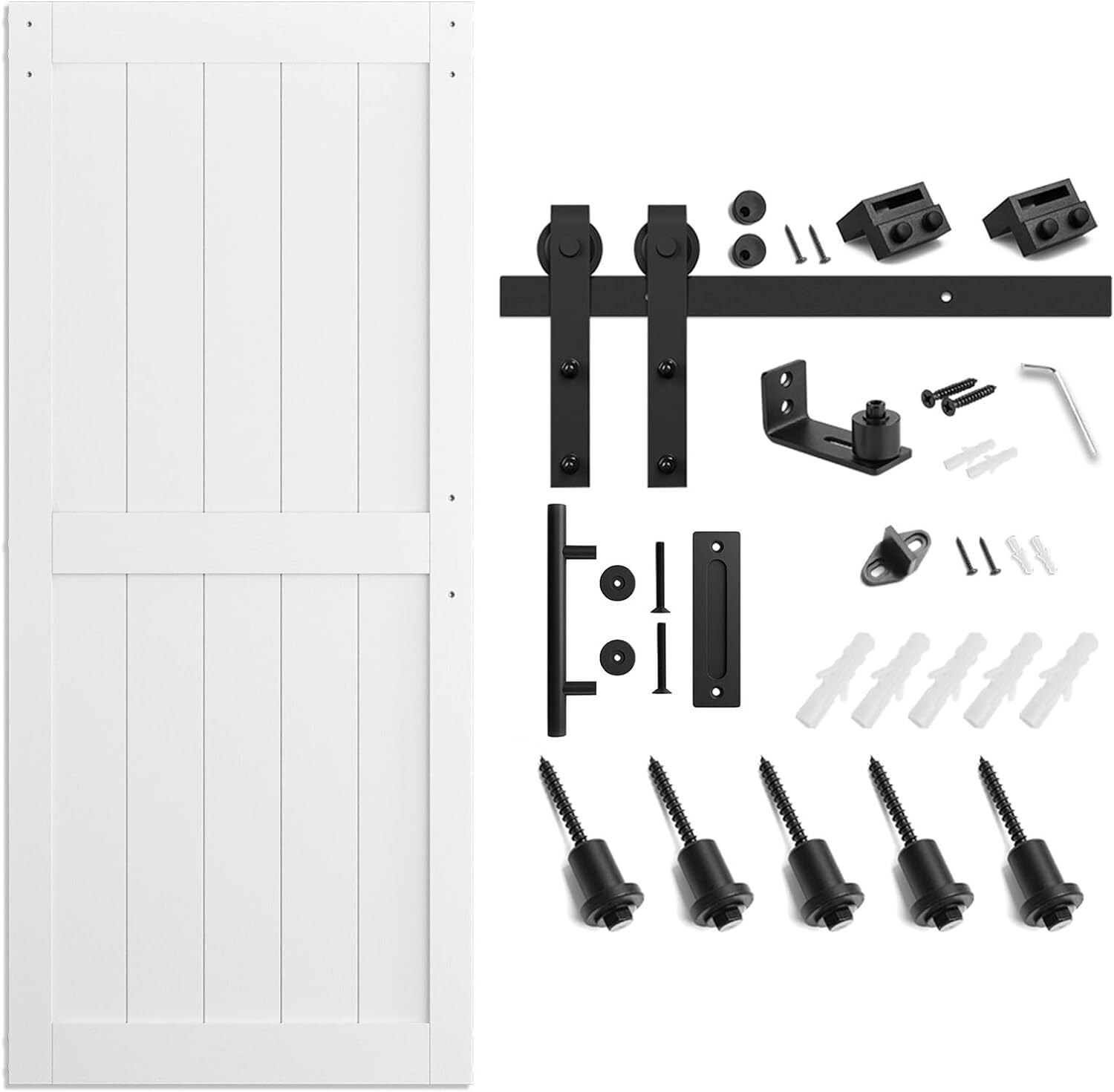 Easy4Home 36"x 80" Sliding Barn Door With 6.6ft Black Sliding Door Track, White