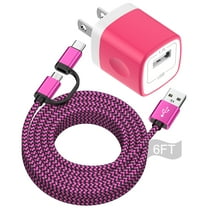 Charger Block, 2 in 1 USB C&Micro Charging Cable 6FT with USB Charger Plug, Type C Charger Fast Charging Wall Charger Adapter Power Base USB Brick Cube Box Compatible for Samsung Android, Pink