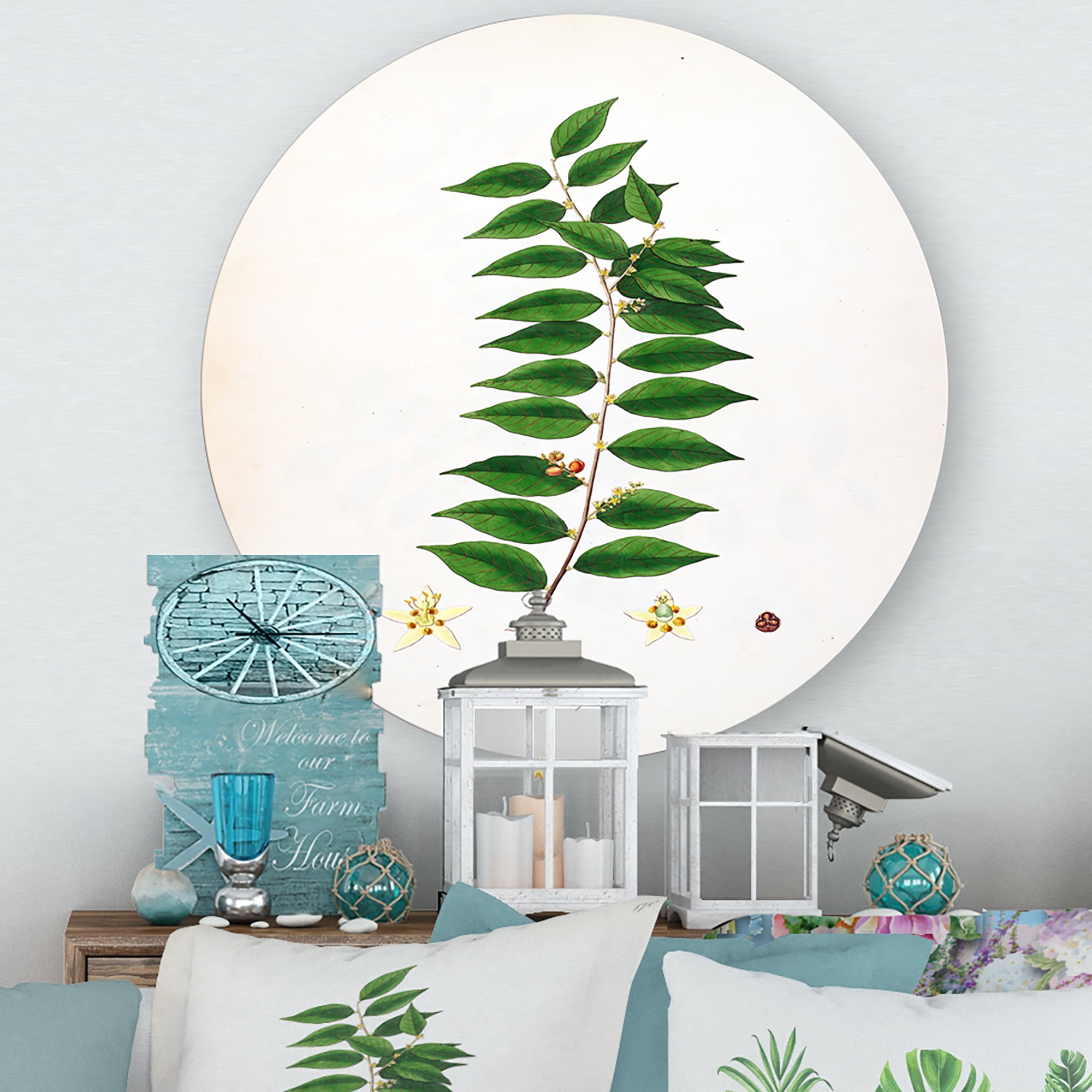Designart 'Ancient London Plants VI' Farmhouse Circle Metal Wall Art 11x11 - Disc of 11