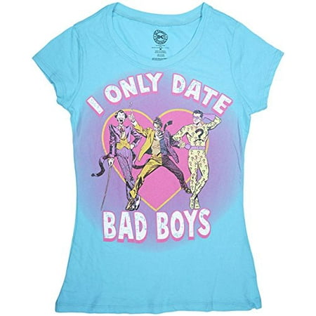 DC Comics I Only Date Bad Boys Juniors T-Shirt in Turquoise.