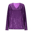 thumbnail image 4 of ClodeEU Women's Sequin Shirts,Long Sleeve V Neck Loose Fit Top,Casual Trendy T Shirts Purple,Womens Plus L, 4 of 7