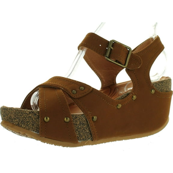 FOREVER FREYA-23 Womens Cork Look Platform Ankle Strap Low Wedge Sandals