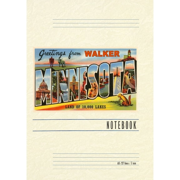 Vintage Lined Notebook Greetings from Walker, Minnesota, (Paperback)