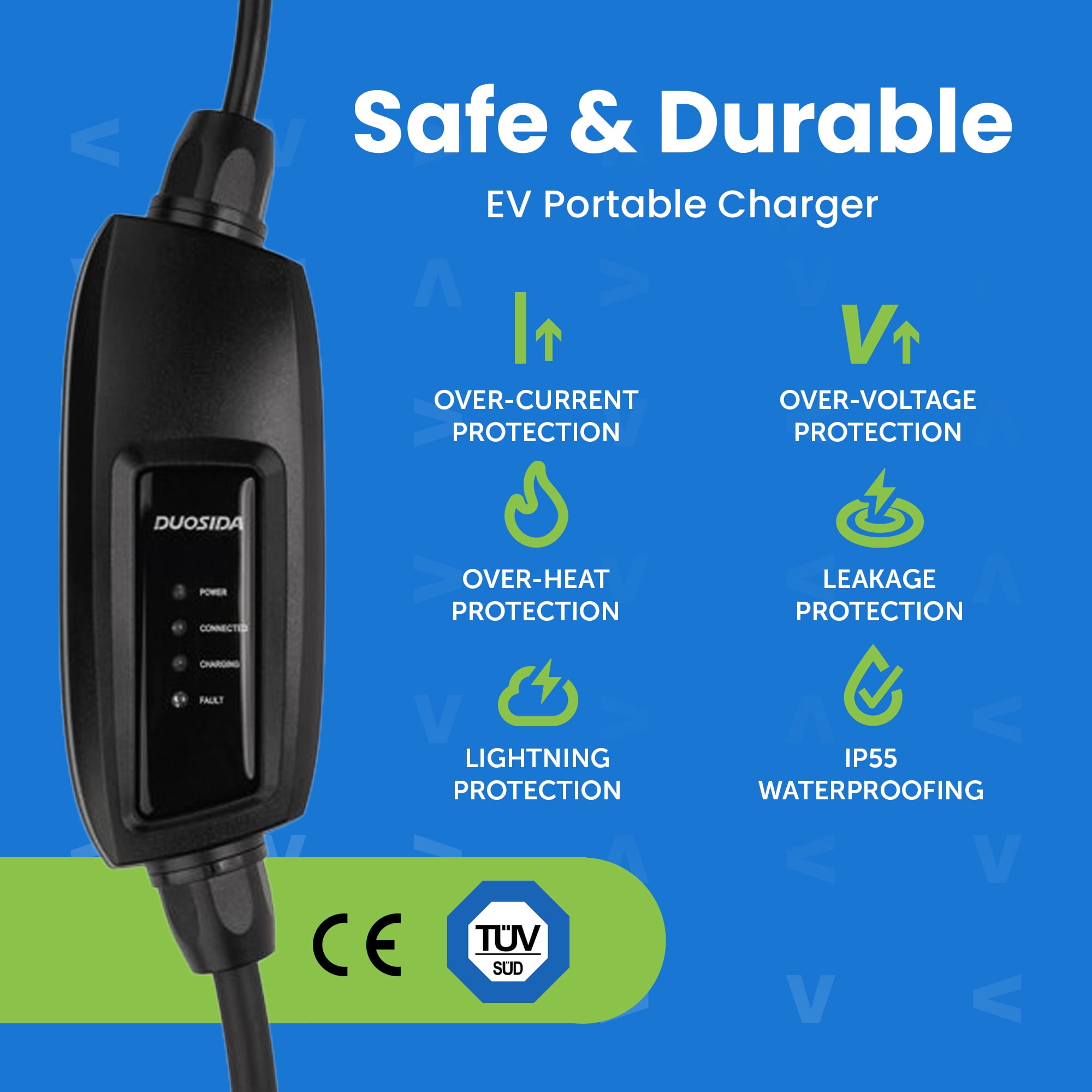 EV Charge+ Duosida Level 2 EV Charger – 32 Amp SAE J1772 Portable EV  Charging Station – 20 Ft Cord with NEMA 14-50P – Charging Cable EVSE Travel  Case