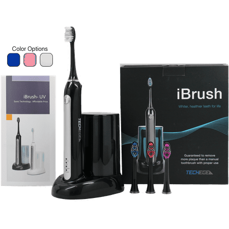 Black Electric Rechargeable Toothbrush-iBrush SonicWave with UV Sanitizer (Black) 3 Extra Brush Replacements