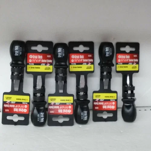 Lot Of 6 Great Neck 1 1/2" Slotted Stubby Screwdriver
