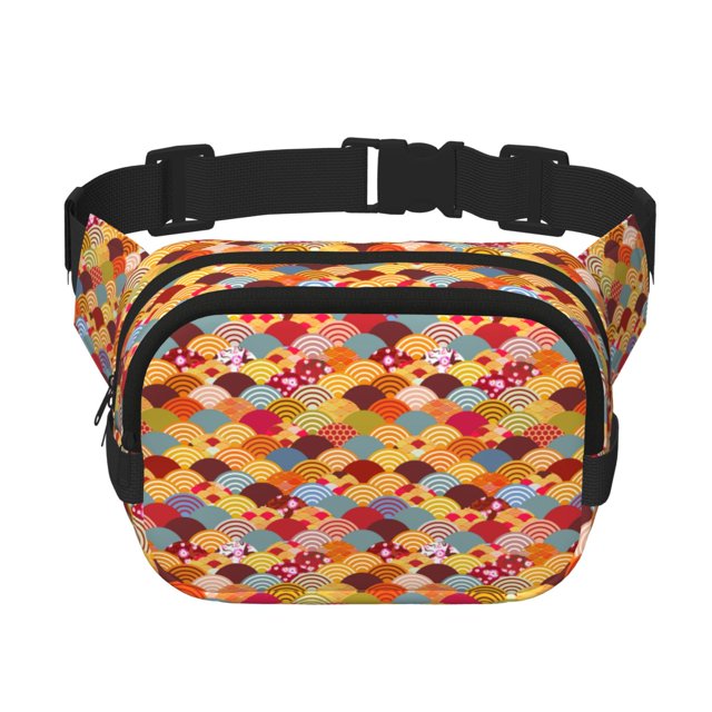 Disketp Japanese Style Fish Scales Riñonera de Doble Capa, Bolsa de Cintura Ajustable para Viajes, Correr y Senderismo, Riñonera Ligera para Hombre y Mujer