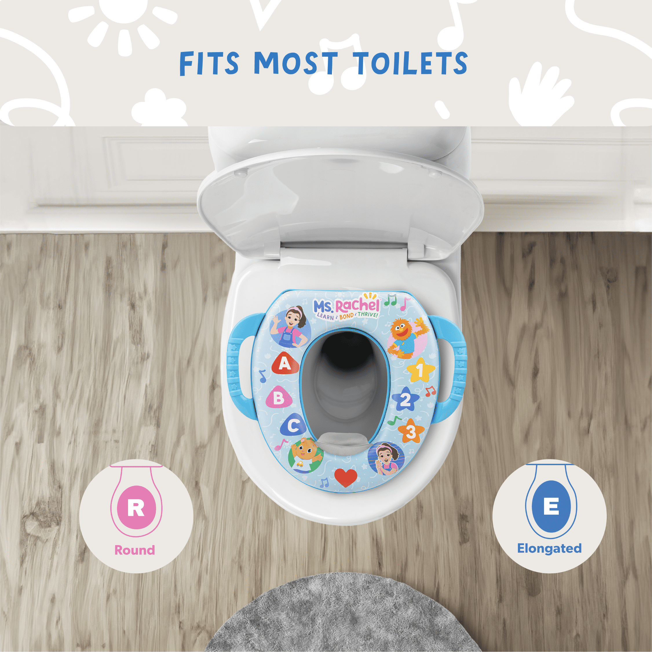 Ms Rachel Soft Potty Training Seat for Toddlers with Hanging Hook, Fits Standard Toilets
