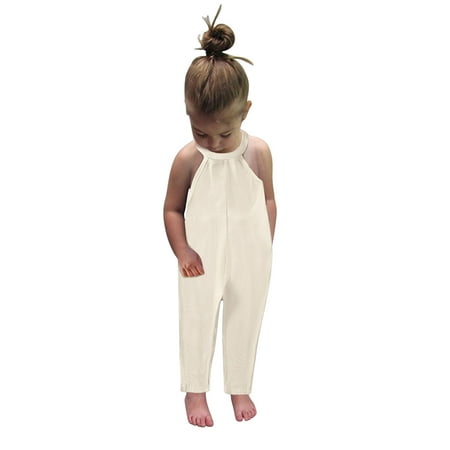 

Toddler Kids Baby Elastic Jumpsuit Toddler Girls Sleeveless Romper Solid Ribbed Backless Jumpsuit