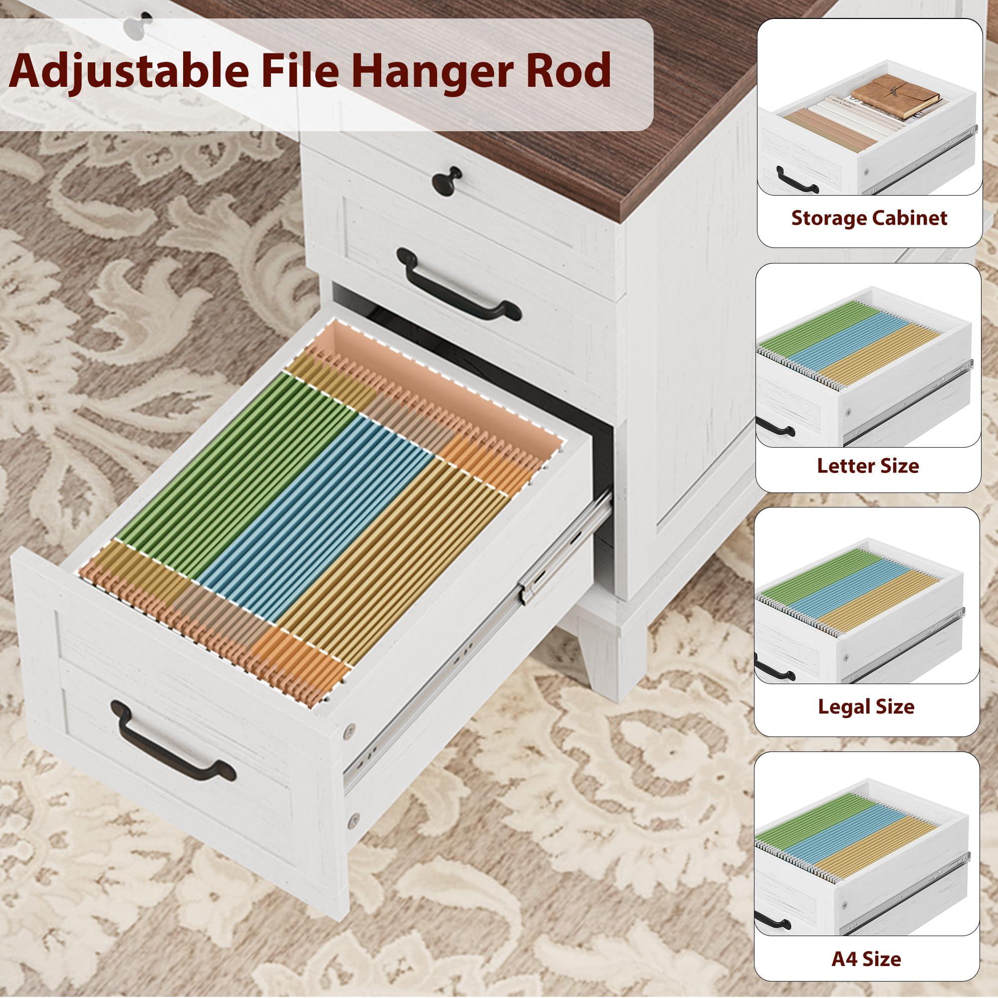 Accreate Farmhouse Office Desk with Charging Station & File Drawer | 53.5" Wooden Computer Desk with Built-in USB Ports, Executive Computer Desk Workspace for Home Office