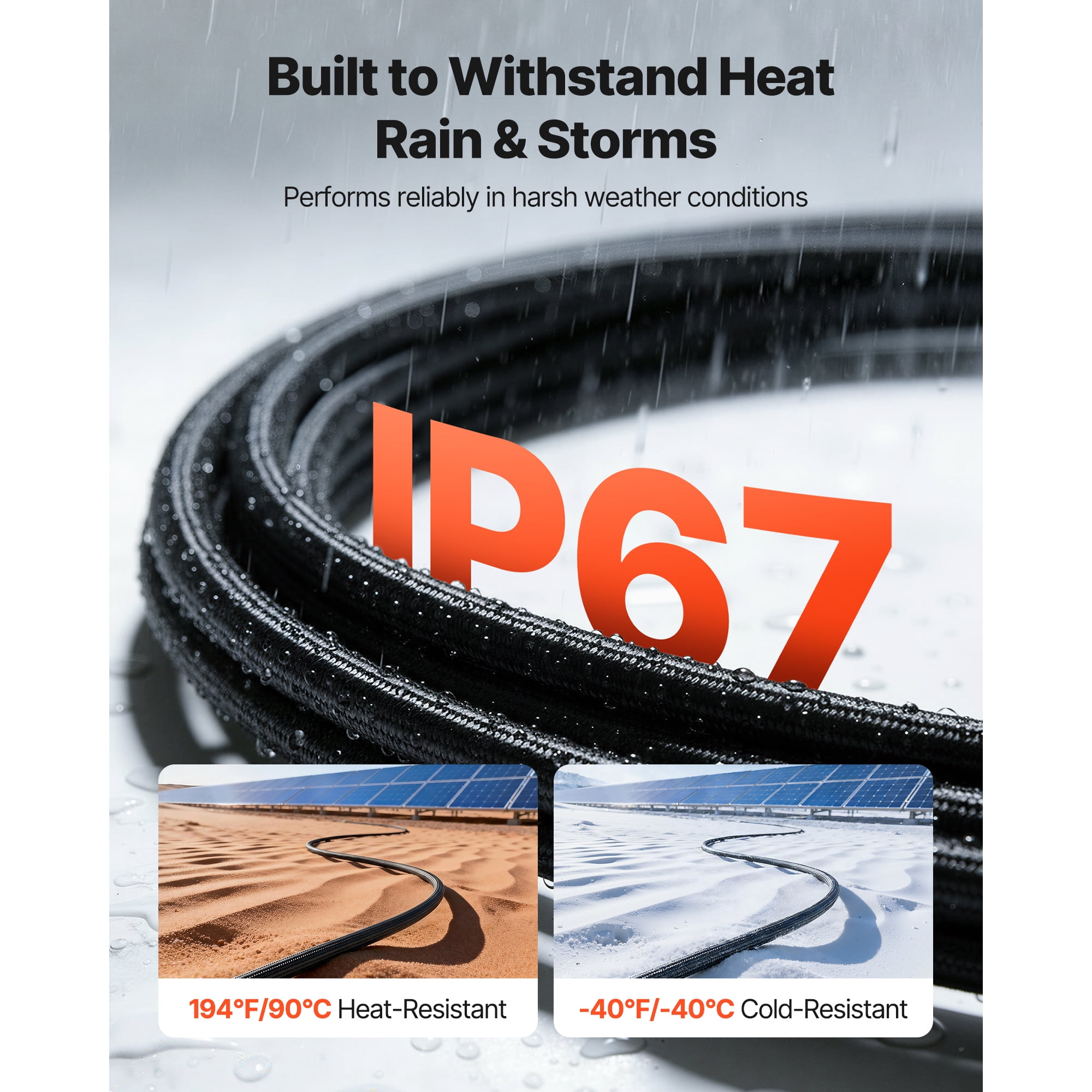 KFFKFF 50FT Solar Panel Extension Cable, 10 AWG, Durable Wire with Flame-Resistant Protective Sleeve, Male and Female Connectors, IP67 Waterproof, Suitable for Outdoor Use in Automotive