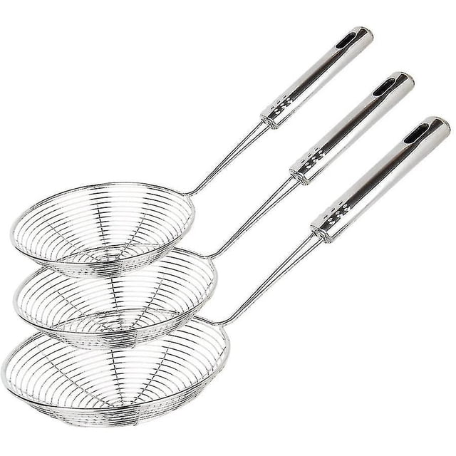Espumadera con colador Spider, juego de 3 cucharones coladores asiáticos de acero inoxidable