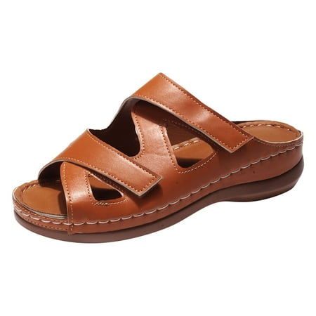 

Women Sandals Fashion Summer Comfortable Slippers Thick Soles Open Toe Breathable Lightweight Slip On Solid Color Roman Style Beach Casual Shoes Footwear