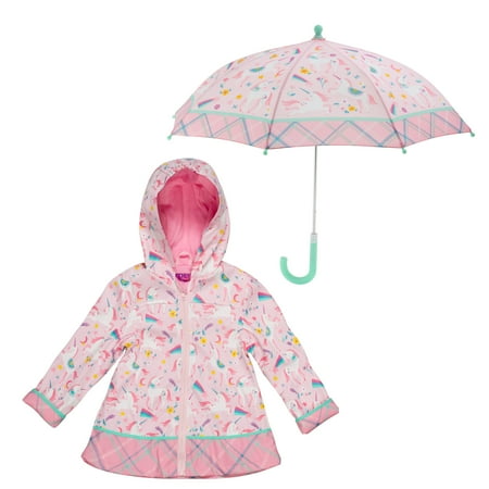 Stephen Joseph Girls 4-8 Rain Coat & Umbrella Set