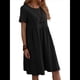 thumbnail image 2 of Vestido Camisero de y Algodón de Verano para Mujer, Informal, Holgado, con Cuello Redondo, Corta, Midi y Bolsillos Negro XL, 2 of 7