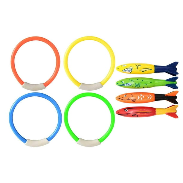 8 anillos de buceo, equipo de entrenamiento divertido para piscinas de verano. 125x35 cm