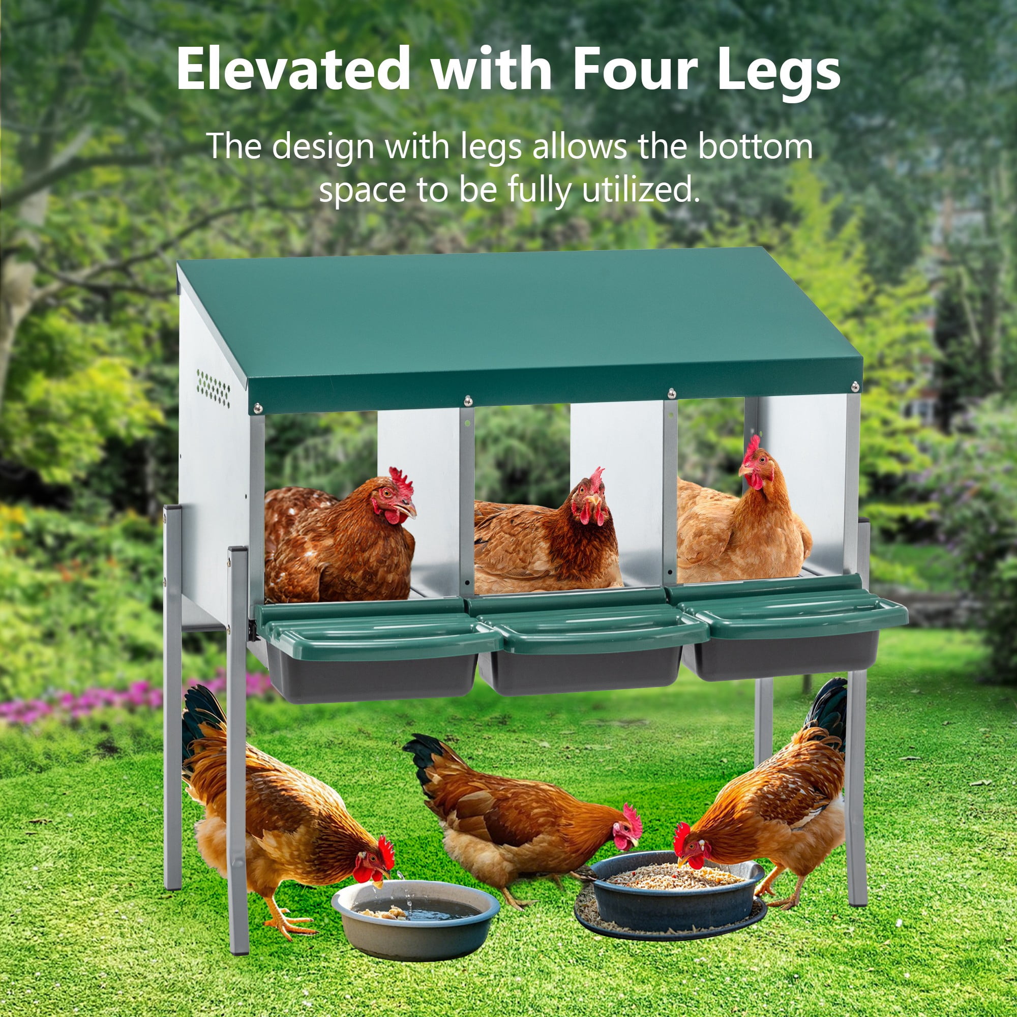 Leumius Nesting Boxes for Chickens,3-Hole Chicken Nesting Boxes,Chicken Laying Box with Lid Cover for Outdoor Chicken Coop Farm Yard,Green