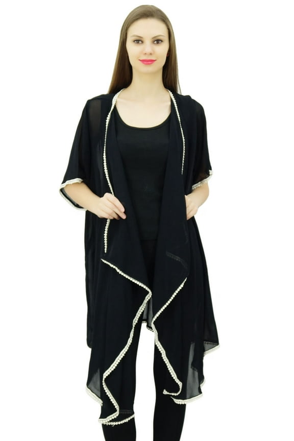 Women Lightweight Georgette Waterfall Shrug Asymmetrical Hem Open Front Coverup
