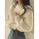 thumbnail image 1 of Pink Cropped Knitted Sweaters for Women 2024 Korean Fashion Loose Long Sleeve Jersey Woman Solid Color Wild Round Neck Pullover, 1 of 5