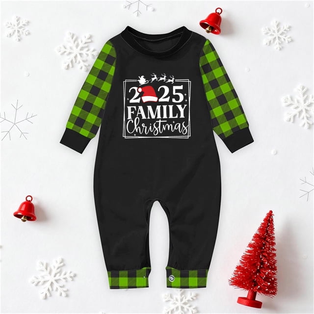 Pijamas familiares europeos con estampado navideño de moda, traje para padres e hijos, monos de poliéster para bebés.