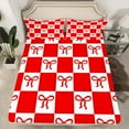 thumbnail image 2 of jejeloiu Kawaii Bowknot Queen Sheet Sets,Geometric Grid Bow Flat Sheet,Red White Bowtie Queen Fitted Sheet For Children,Breathable Home Decor,4 Pieces, 2 of 7