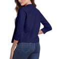 thumbnail image 5 of Essential Open Front Cropped Cardigan for Women, Soft Knit 3/4 Sleeve Bolero Shrug - Lightweight Solid Color Layering Top for Office Work Casual Spring Summer Dark Blue M, 5 of 6