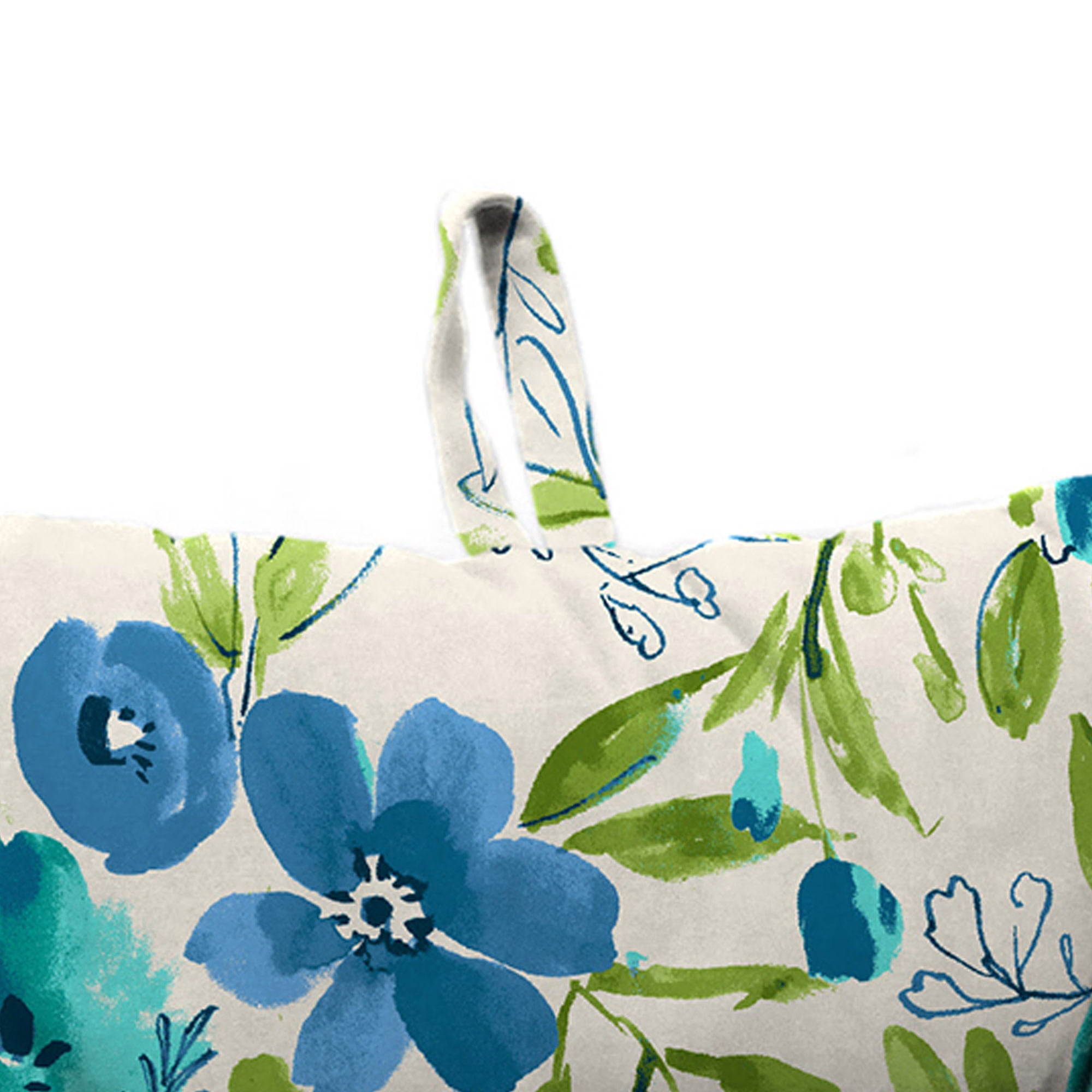 Jordan Manufacturing 38" x 21" Bettina Aqua Cream Floral Rectangular Outdoor Wrought Iron Chair Cushion with Ties and Hanger Loop (2 Pack)