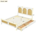 thumbnail image 4 of Full Size Bed Frame with Rattan Headboard and Footboard, Storage Platform Bed with 2 Drawers, Wood Slats Support, No Box Spring Required (White,Full,Rattan Decoration), 4 of 9