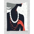 thumbnail image 1 of Vintage Woman Tapestry, Flat Design Silhouette Lady Wearing Pearl Necklaces and Gloves, Wall Hanging for Bedroom Living Room Dorm Decor, 40W X 60L Inches, Dark Blue Grey Vermilion, by Ambesonne, 1 of 2