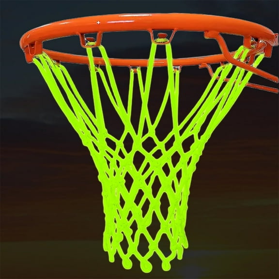 NOGIS Glow Basketball Net, Nylon Light-Up Hoop Net for Indoor and Outdoor Play 12 Loops Standard Size Heavy Duty Basketball Net Outdoor All Weather Anti Whip for Pool Sports School