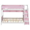 thumbnail image 6 of Harper & Bright Designs Twin over Full Bunk Bed with Striped-Design Staircase, Wooden Bunk Bed Frame with Side Shelf and Open Bookshelf for Apartment Dormitory Bedroom, Pink, 6 of 14