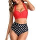 thumbnail image 2 of Traje de baño vintage para mujer, bikini retro de dos piezas con cuello halter fruncido y cintura alta, 2 of 6