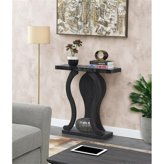 Pemberly Row Modern Console Table in Weathered Gray and Faux Black Marble Wood