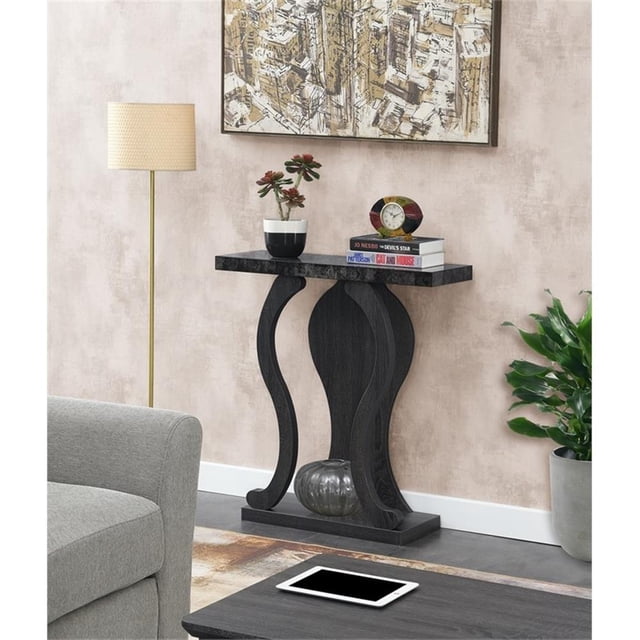Pemberly Row Table Console Moderne en Bois Marbre Gris Vieilli et Noir Faux