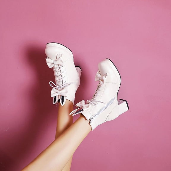 Raindrops White PU Midheel Lolita Shoes for Girls with Sweet Style Design and Comfortable Fit 1 Pair