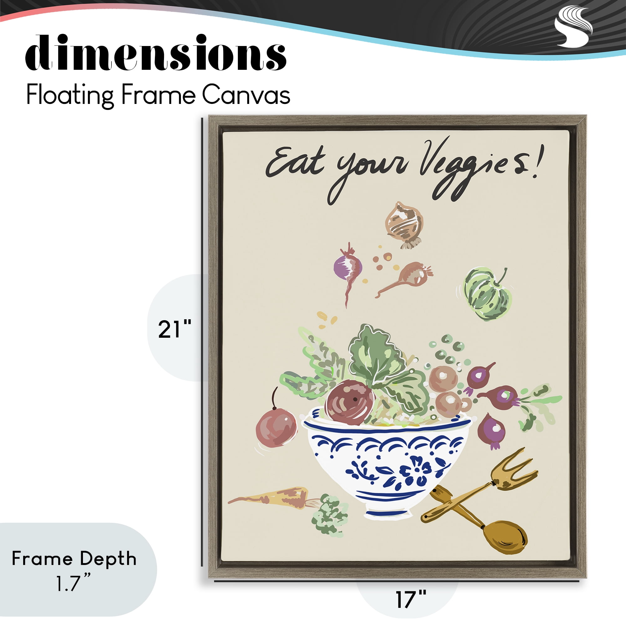Stupell Industries Eat Your Veggies Bowl Brown Framed Floater Canvas Wall Art, design by Ani Del Sol