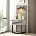 thumbnail image 6 of Roundhill Furniture Alvear Upholstered Wood Wallbed Bed with White LED Lights, 2 Nightstands, Weathered Gray, King, 6 of 9
