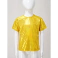 thumbnail image 3 of TSSOE Kids Girls Boys Shiny T-shirt Short Sleeve Tops for Disco Hip Hop Jazz Dance Stage Performance Gold 160, 3 of 7