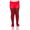thumbnail image 2 of Leg Avenue Children's Striped Tights, Medium, Black/Red, 2 of 5