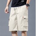 thumbnail image 2 of Men's Camouflage Casual Cargo Shorts, Loose-Fit Knee-Length Outdoor Shorts with Lace-Up Detail & Multi-Pocket Design ,Beige L, 2 of 5