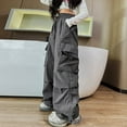 thumbnail image 6 of EnJoCho Cargo Pants Girls High Waisted Baggy Fashion Streetwear 𝖸2𝖪 Drawst𝗋ing Trousers Outdoor Workout Wide Leg Hiking Utility 𝖳rekking Adventure Casual, 6 of 9