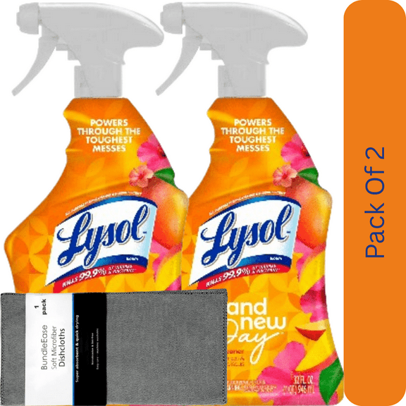 Lysol Brand New Day Mango & Hibiscus All Purpose Cleaner 32 fl oz Deep Clean with Microfiber Solid Color Towel by BundleEase