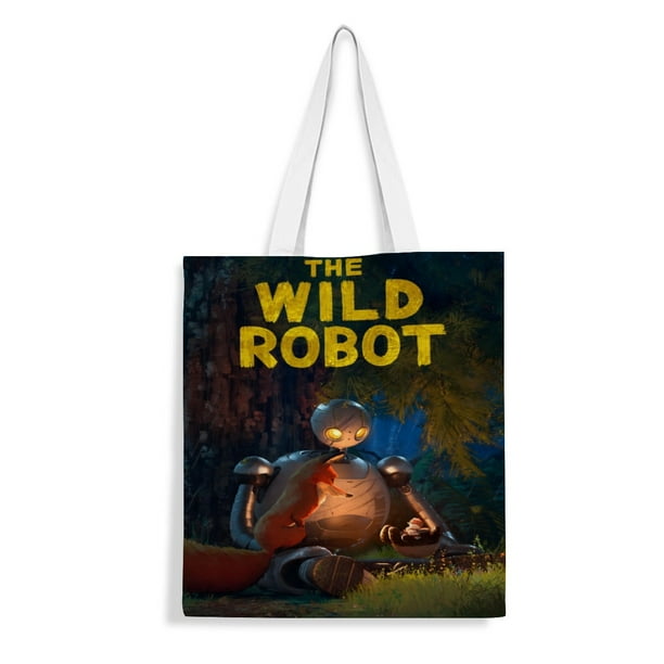 The Wild Robot Bolso de tela con estampado de lienzo para mujer, bolsa de compras reutilizable y estética, con cremallera interior, regalo para mujer,38*45cm.