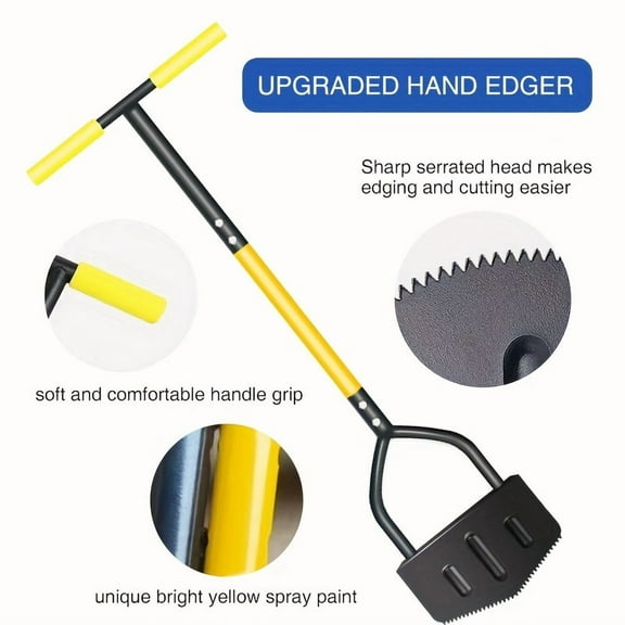 Heavy-Duty Half-Moon Lawn Edger - Serrated Metal Blade with Ergonomic Grip - Manual Garden Tool for Driveways, Flower Beds & Sidewalk Maintenance