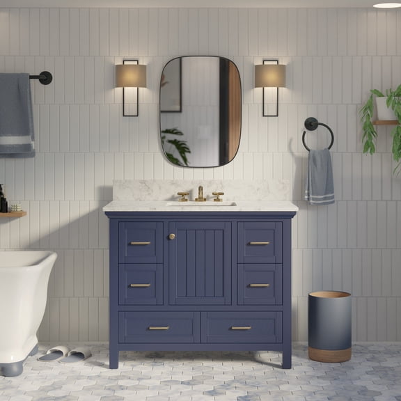 Paige 42" Bathroom Vanity with Royal Blue Cabinet and Carrara Marble Top